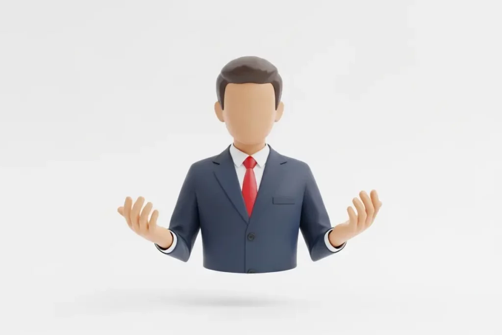Figura animada de hombre sin rostro, con traje.